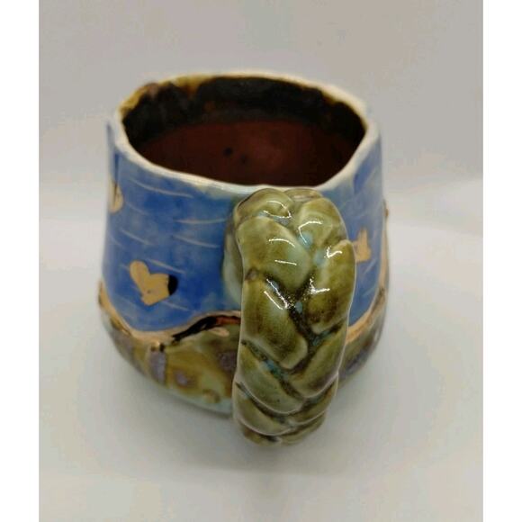 Handmade Coffee Mug - Gold Hearts - Braided Handle - Tea Cup - Picture 6 of 9
